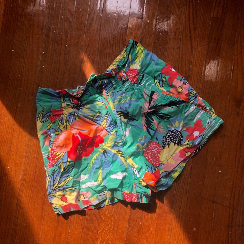 Tropical patterned thrift shop shorts